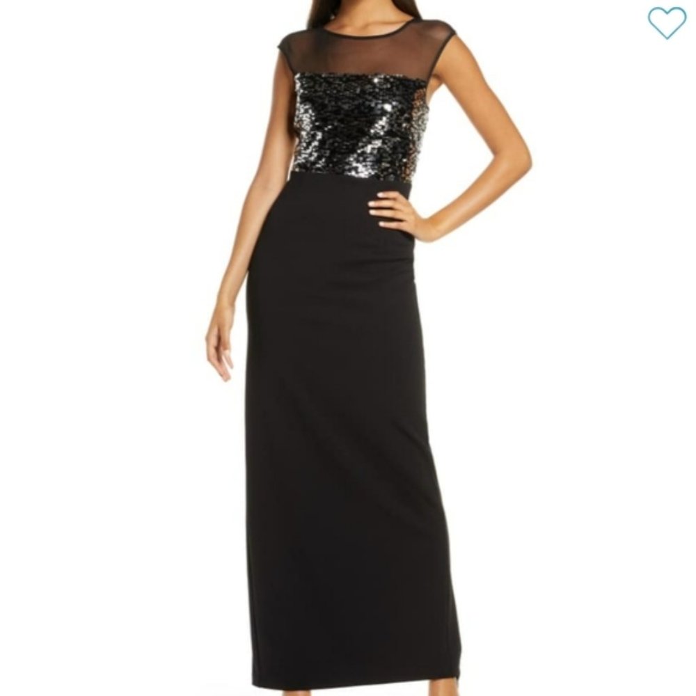Vince CAMUTO Sequin Mesh Bodice Column Maxi Dress